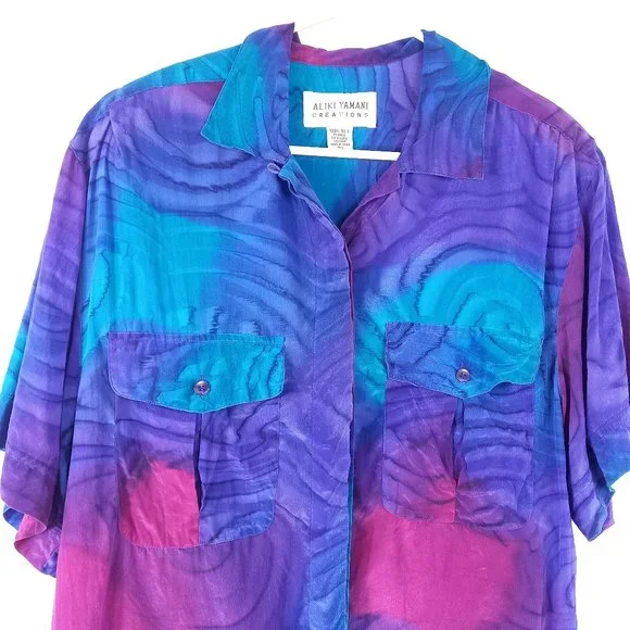 VINTAGE 80's silk ALIKI YAMANI button up blouse - Picture 2 of 7